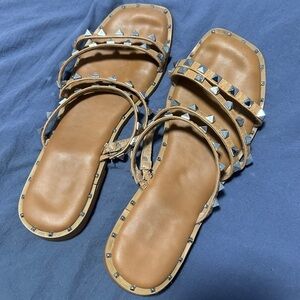 Nicole Miller Studded Tan Sandals